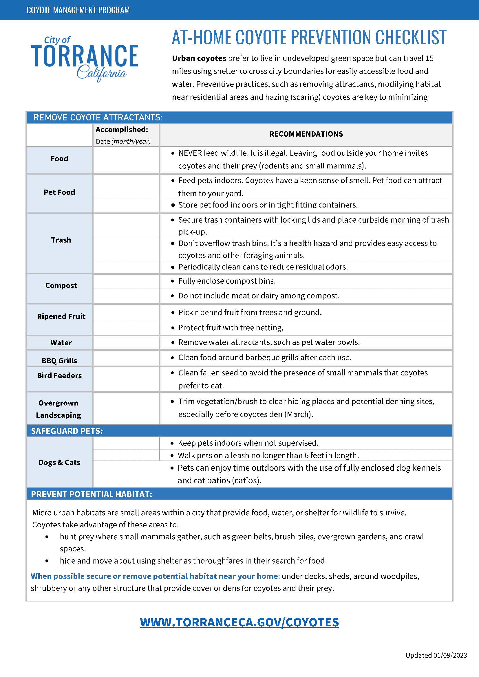 Coyote Prevention Checklist  FINAL